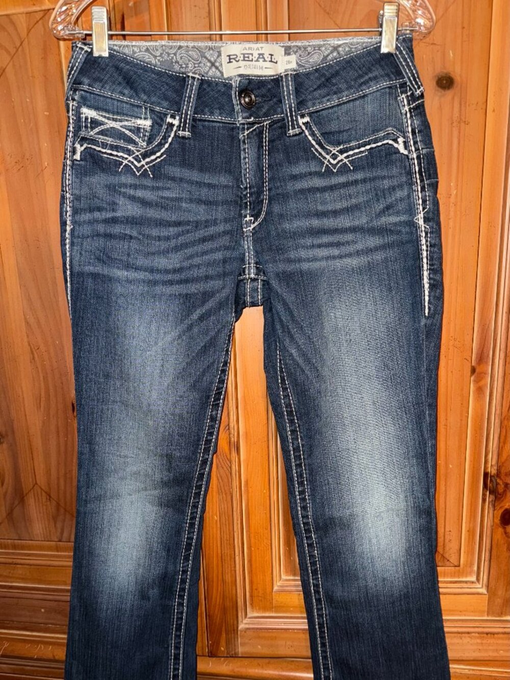Ariat R.E.A.L. Mid Rise Bootcut Jeans Whipstitch Dark Wash Size 28 - Picture 1 of 3